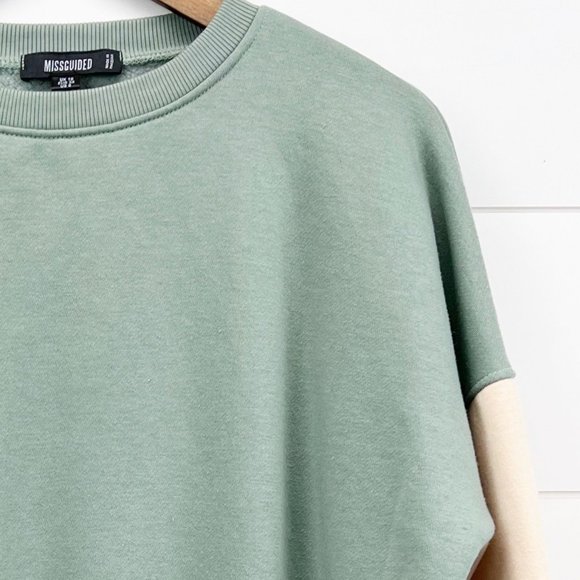 Missguided Colorblock Crewneck Sweatshirt Sweater Green Cream Size US 6 - Picture 4 of 9